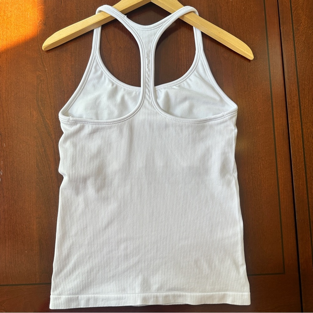 Athleta White Ribbed Racerback Tank Top medium - Picture 3 of 3